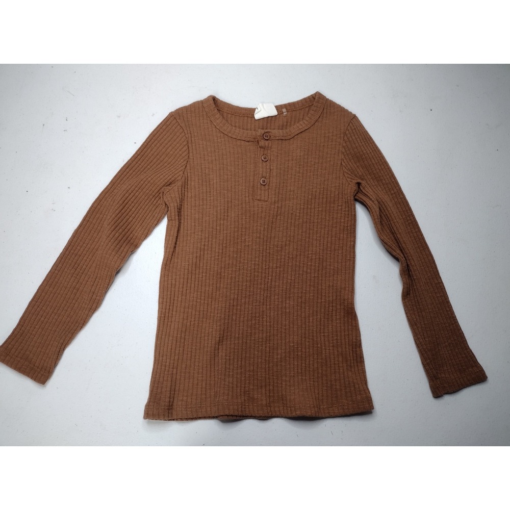 Cotton On Kids Brown Ribbed Long Sleeve Henley Shirt Size 8 Casual Basic Top